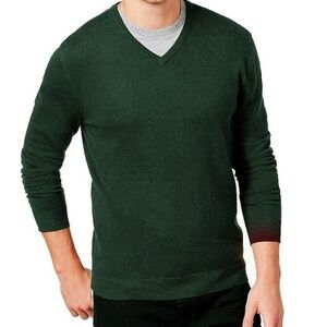 Alfani Mens Green V Neck Pullover Sweater Long Sleeve Size Medium